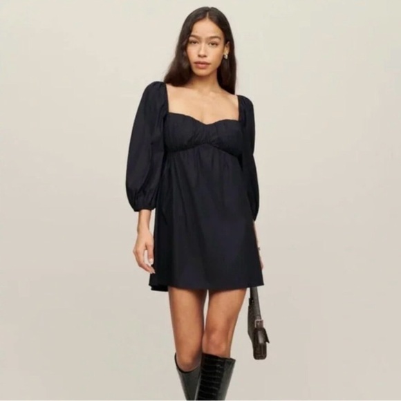 Reformation Farley Babydoll Mini Dress Whimsigoth Cottage Core Black Size 6 - Picture 7 of 15